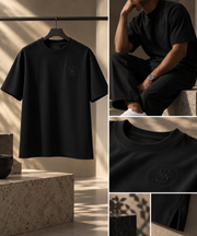 T-shirt Nuit Silencieuse SAFINIS noir, détail de la matière et de la coupe